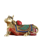 Brass Nandi Statue with Stonework | 15" x 6.5" x 8.5" | 9 kg | Stone Inlay Art | Traditional Hindu Temple Bull Sculpture | Sacred Decor | Jaipurio